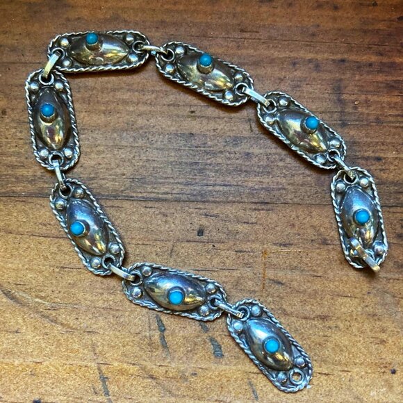 Gorgeous vintage bracelet in sterling silver and turquoise - Picture 2 of 6